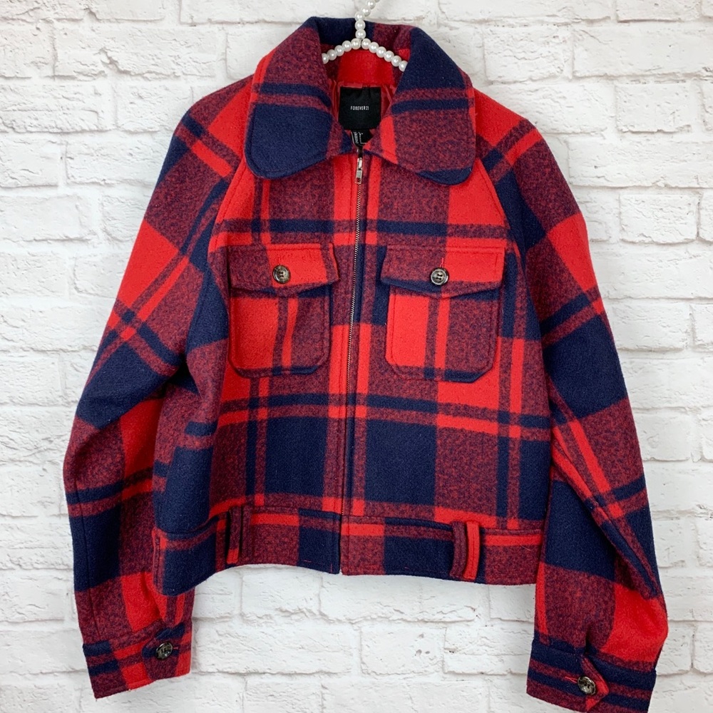 NEW! Forever 21 Plaid Moto Zipper Jacket Size L